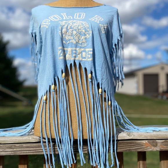 Handcrafted Polo Ralph Lauren Distressed Fringe Festival Cutoff Tee Size XL - Picture 10 of 10